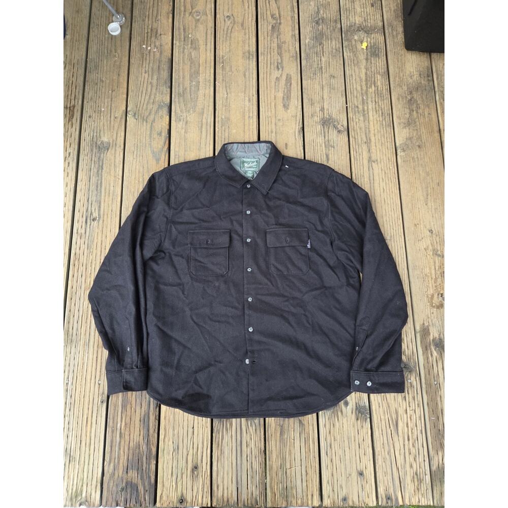 Woolrich Bering Button Up Shirt Mens XL Black Wool Pockets Warm Work